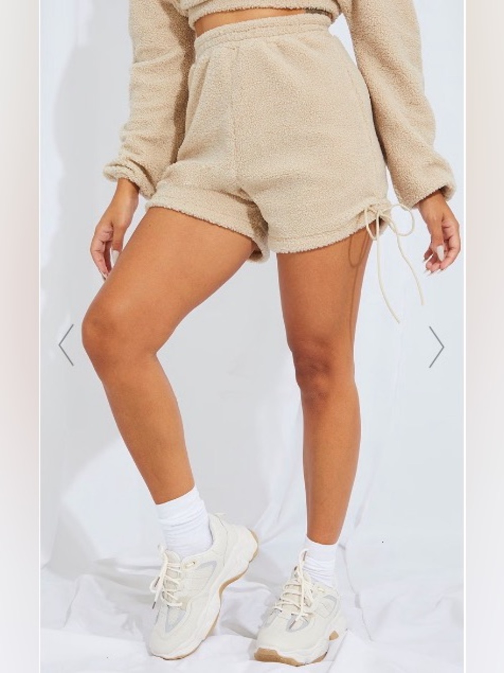 PrettyLittleThing High Rise Sherpa Shorts w/ Side Ties